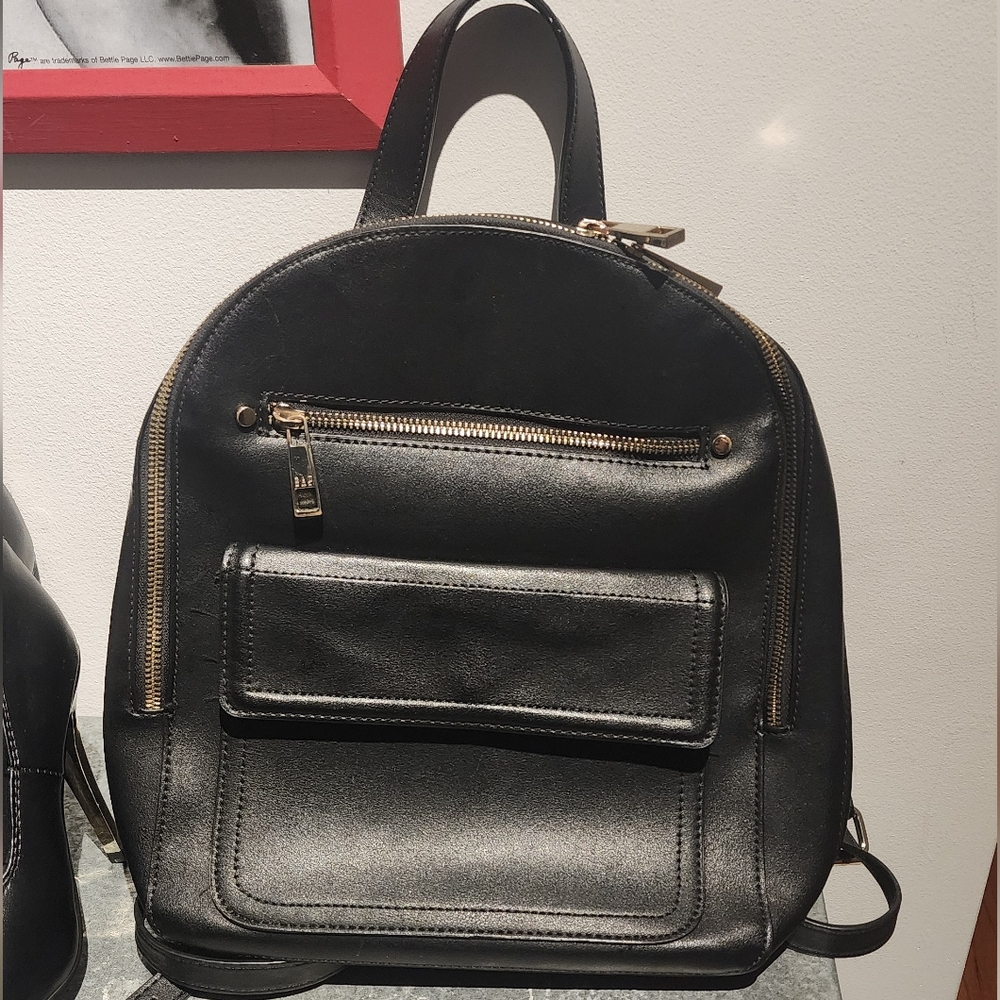 GAP Black and Gold Faux Leather Small Backpack